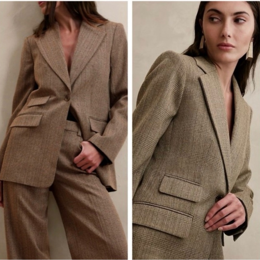 Banana Republic Downtown Plaid Lido Sculpted Italian Wool Blazer Size 6